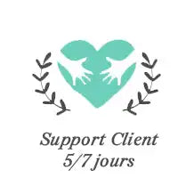 Logo en forme de cœur turquoise avec des silhouettes d'oiseaux blancs et des accents de couronne de lauriers noirs.