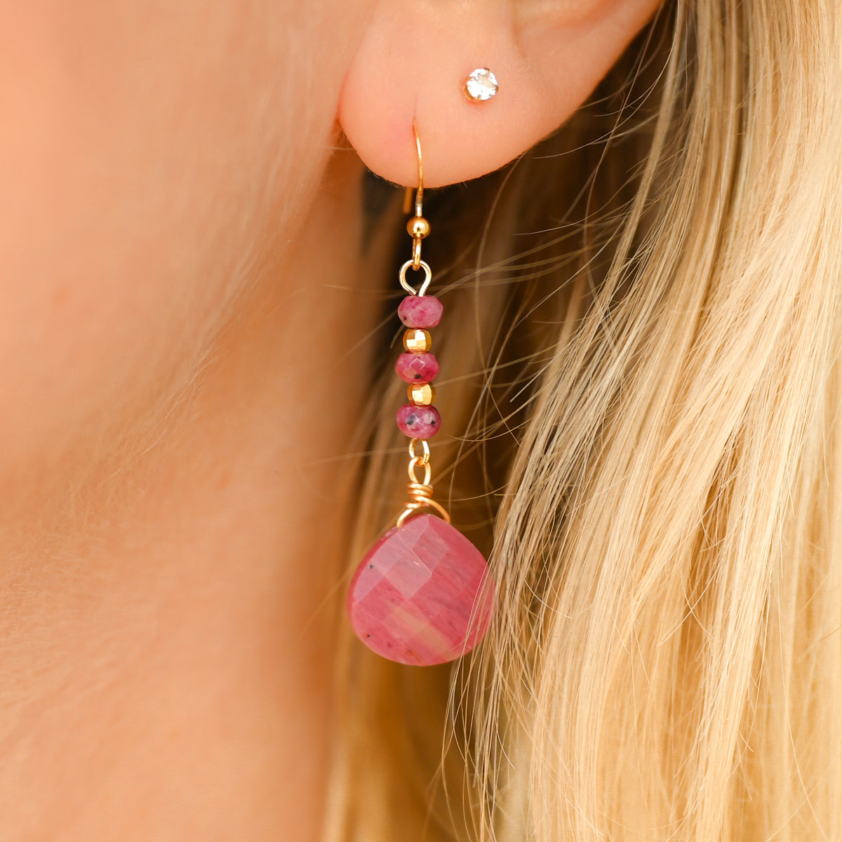 Boucles d&#39;oreilles Rhodonite goutte
