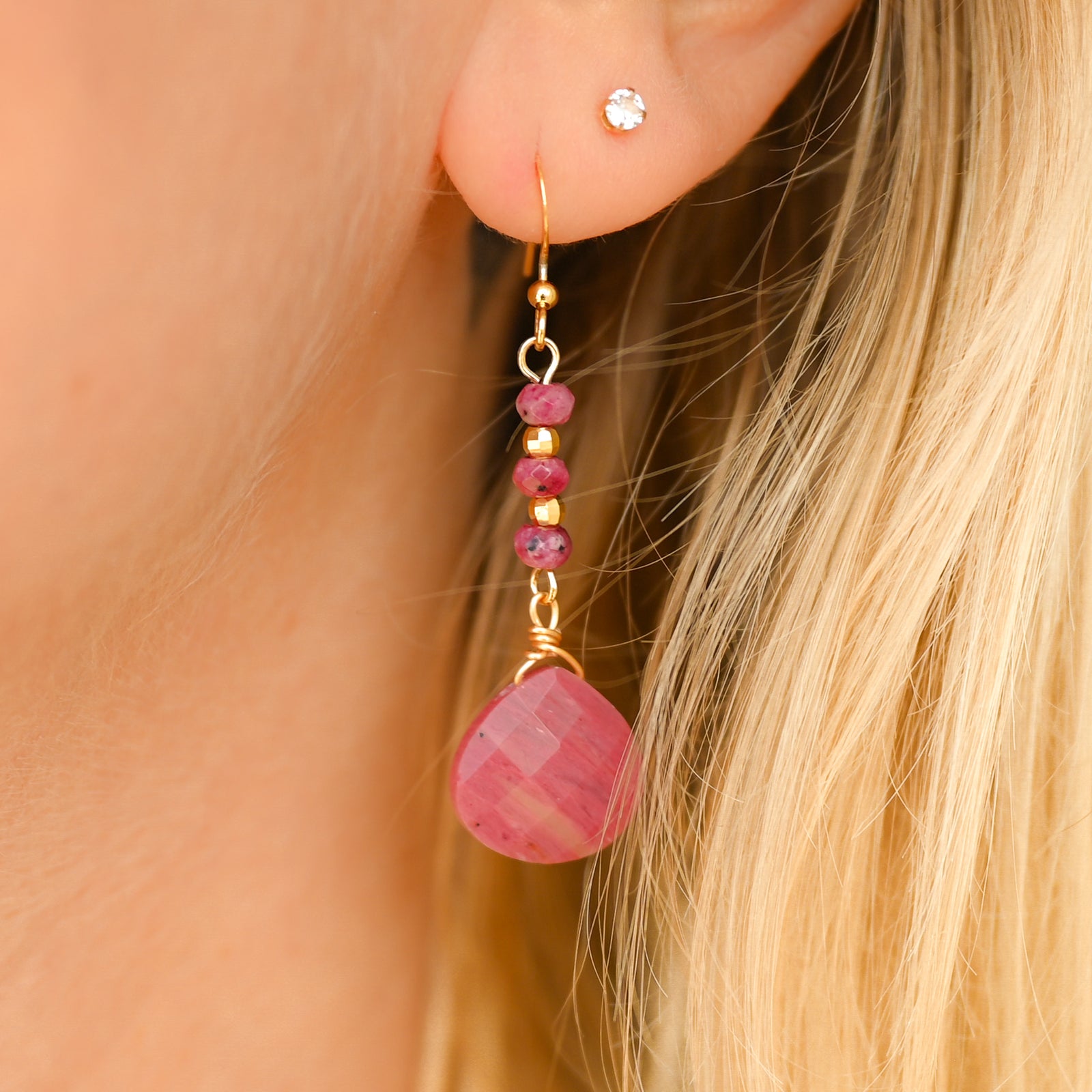 Boucles d'oreilles Rhodonite goutte