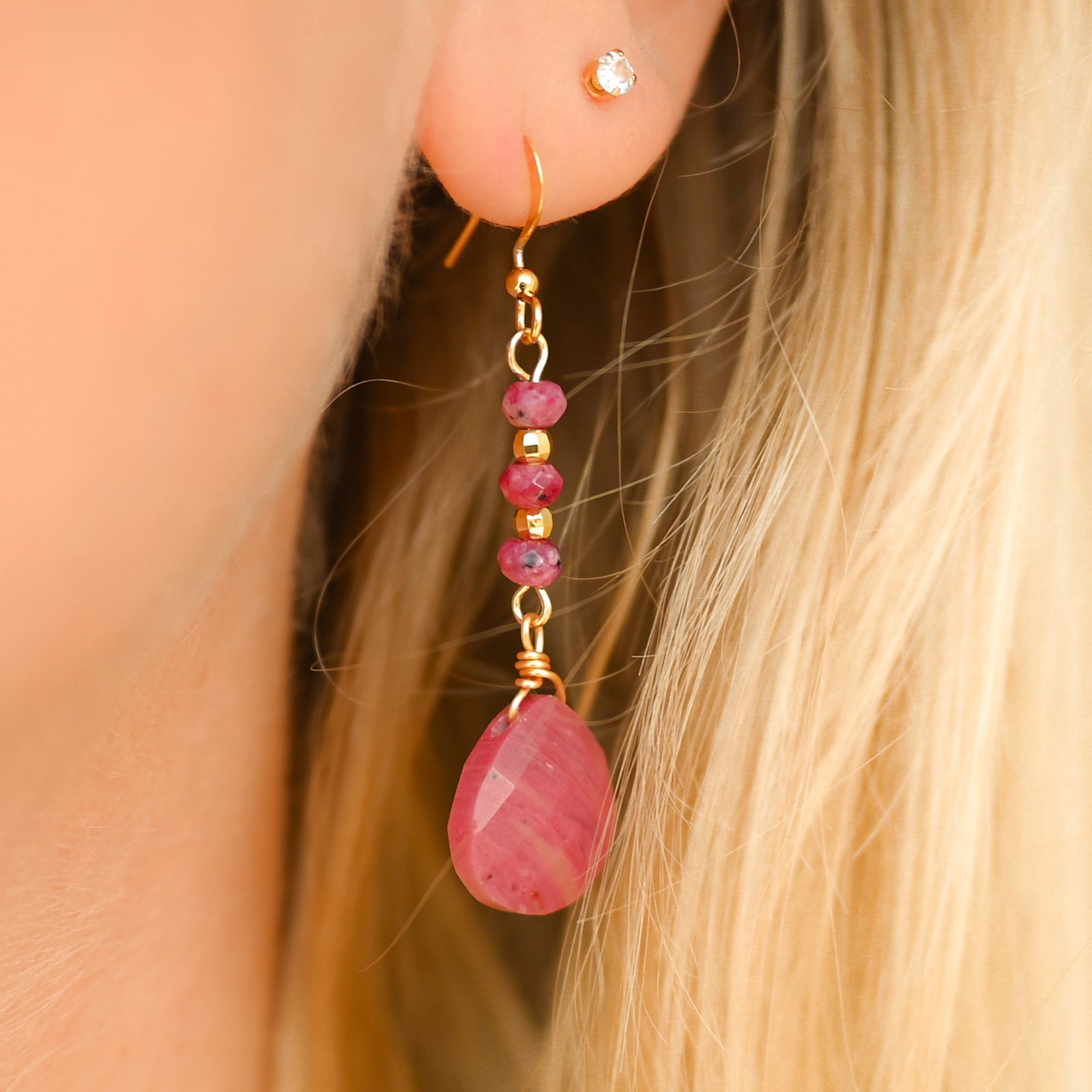 Boucles d'oreilles Rhodonite goutte