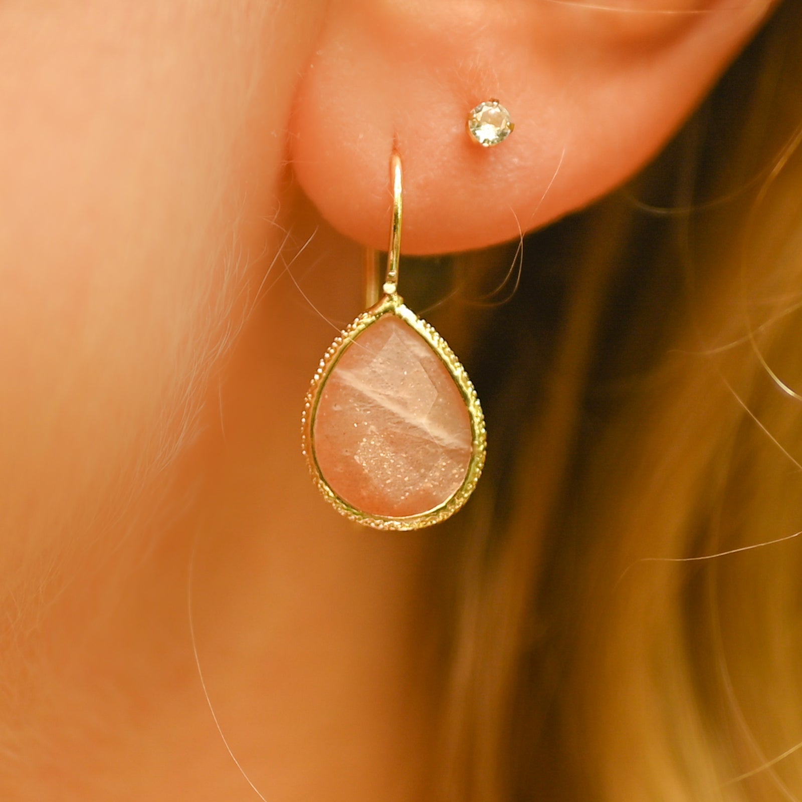 Boucles d'oreilles Pierre de soleil goutte