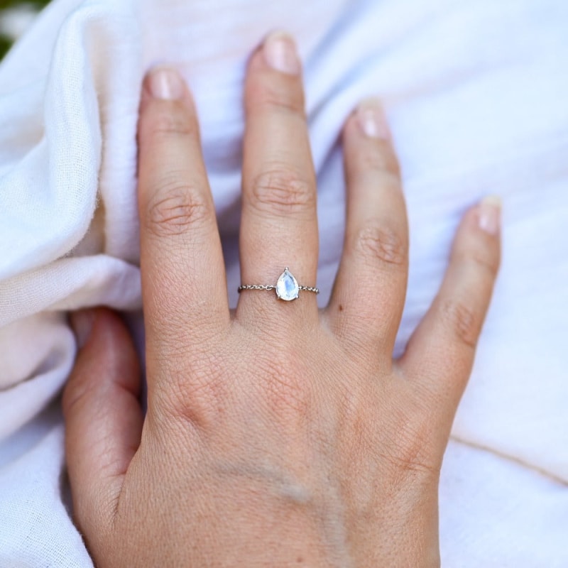Bague Fine Pierre de Lune Réglable | Univers Minéral® | Lithothérapie