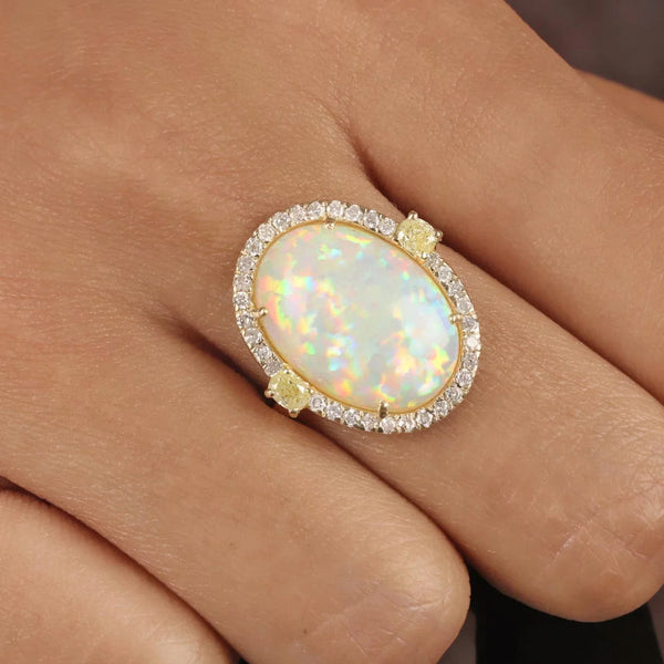 Bague en or jaune 14K avec pierres précieuses arc-en-ciel multicolores En vente