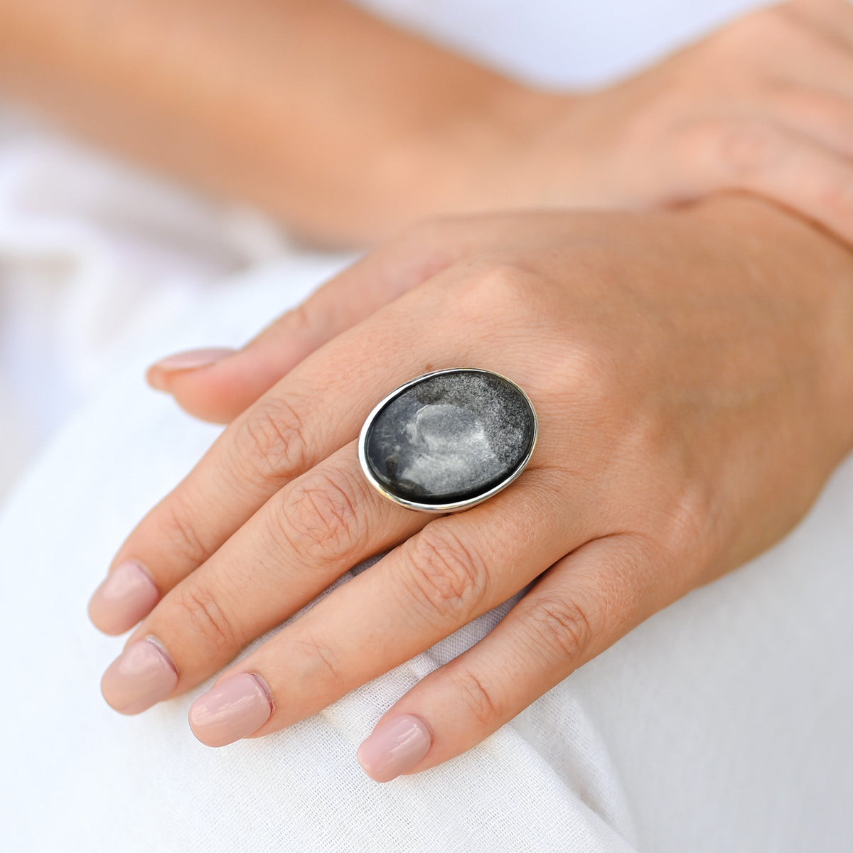 Bague Obsidienne Argentée