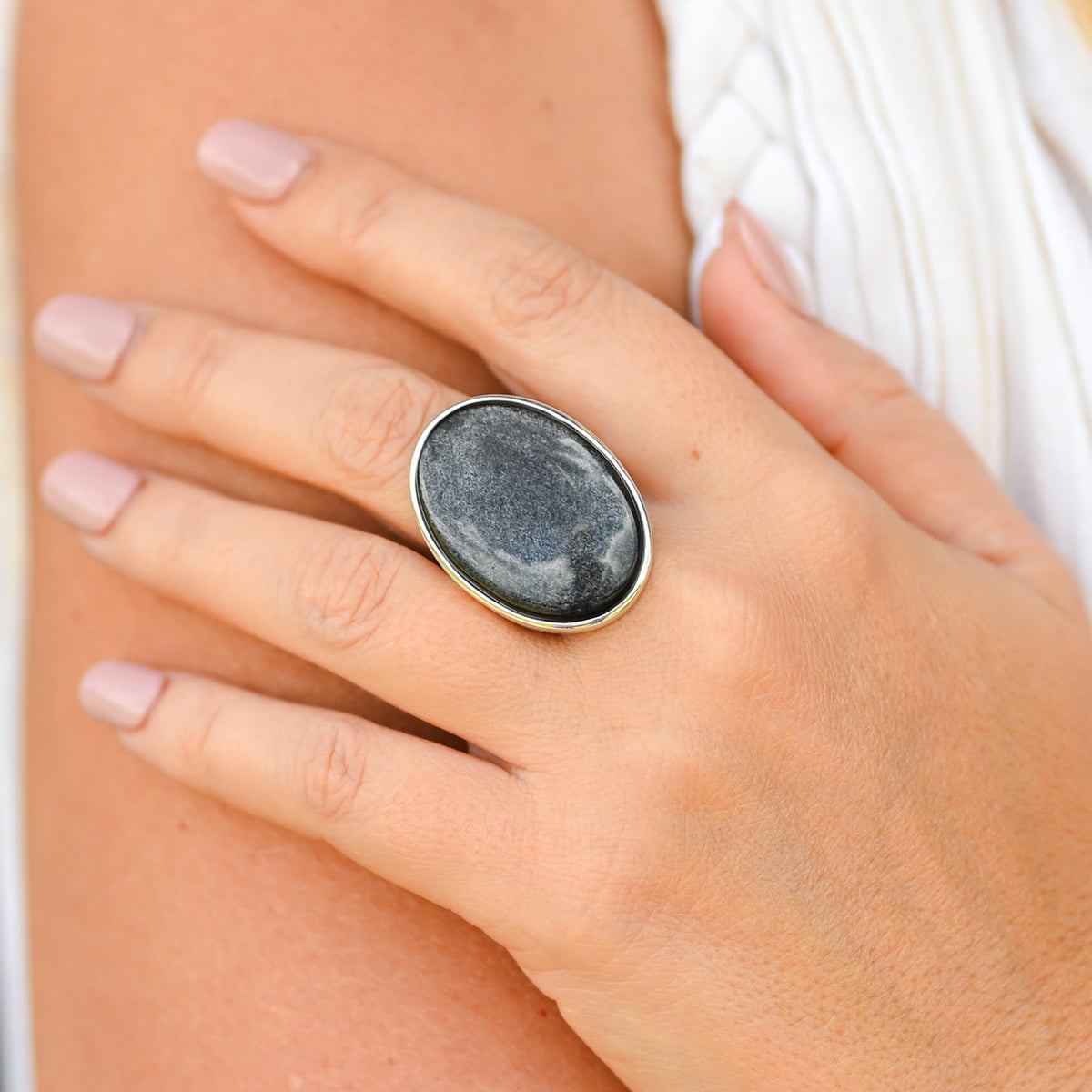 Bague Obsidienne Argentée