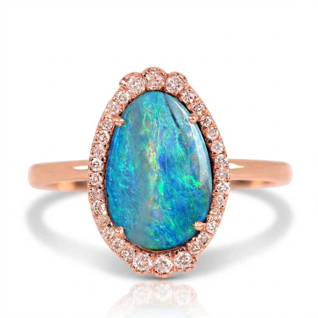 Bague Opale, Or et Diamants