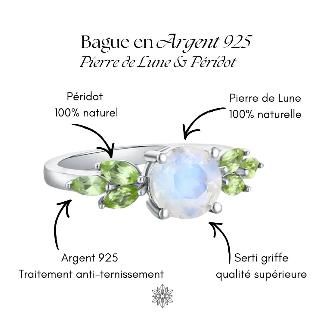 Bague Pierre de Lune et Péridot