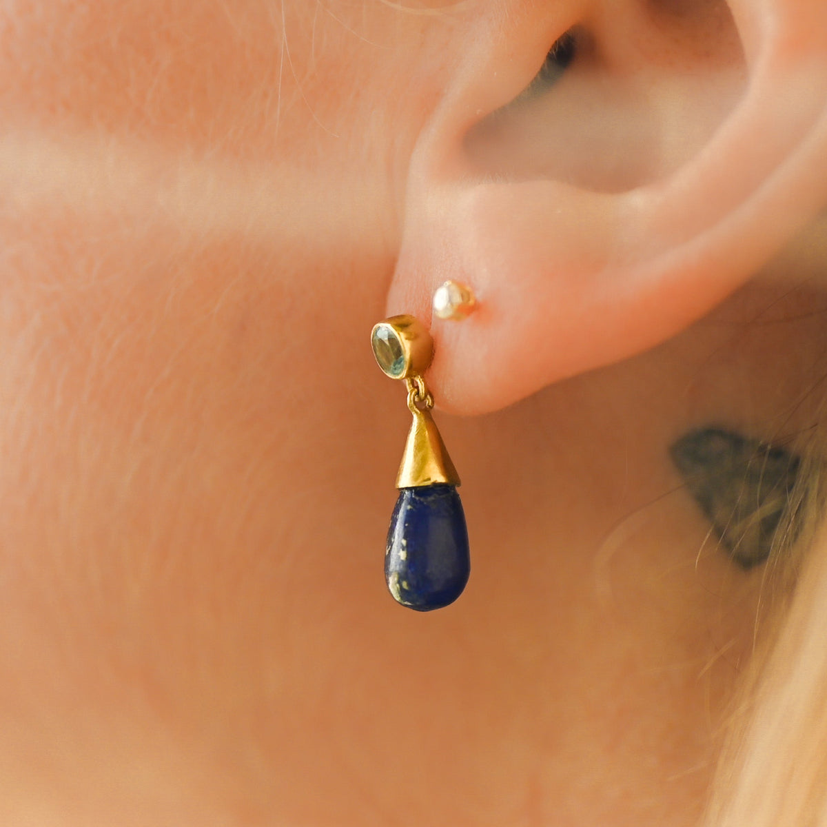 Boucle d’oreille Lapis-Lazuli et topaze