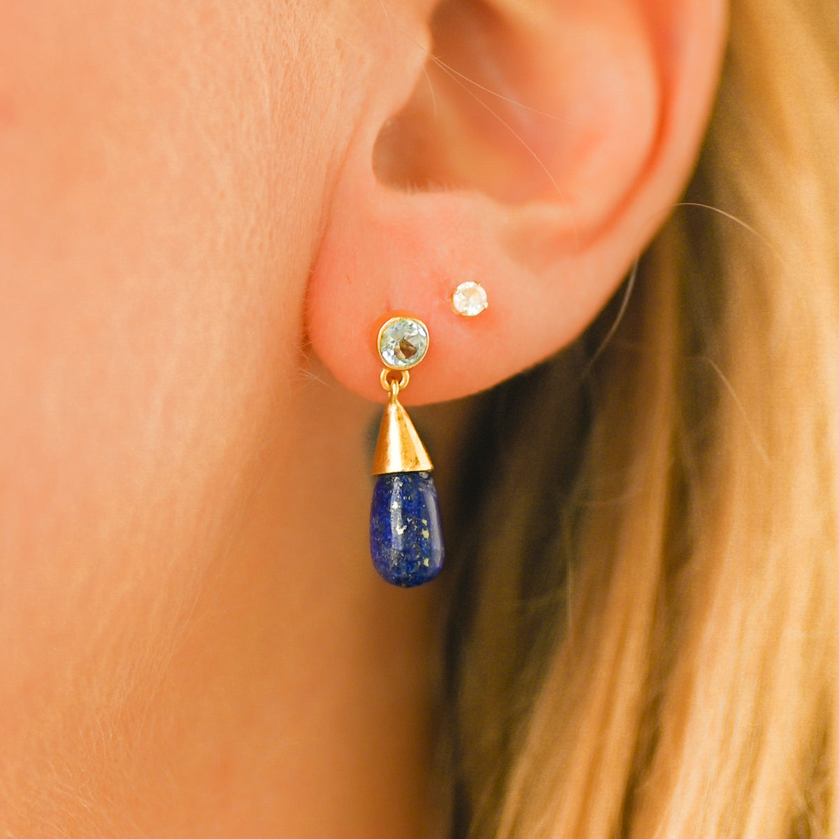 Boucle d’oreille Lapis-Lazuli et topaze