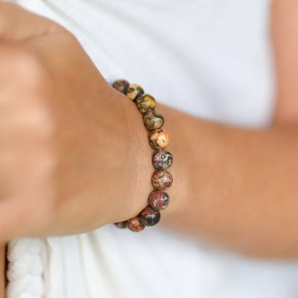 Bracelet en perles de jaspe Léopard naturel | Univers Minéral®