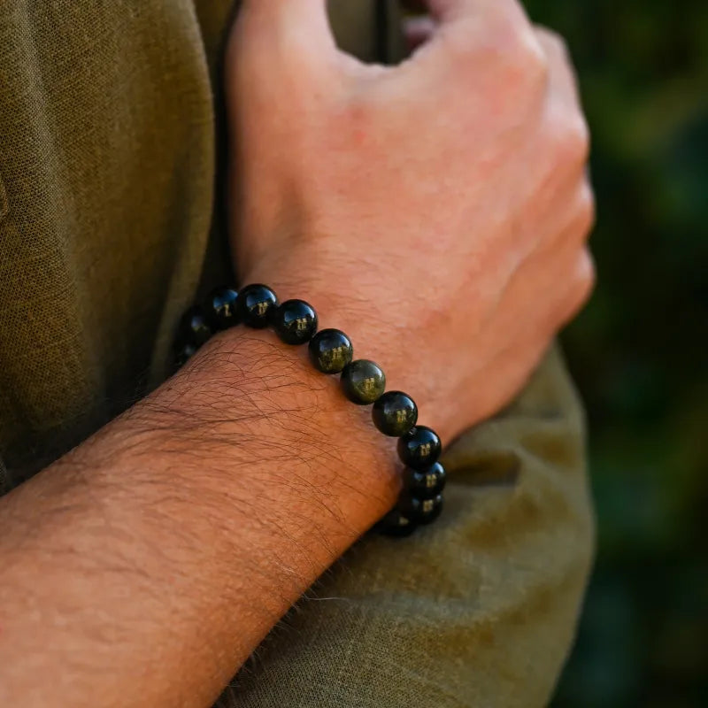 Bracelet Obsidienne Dorée