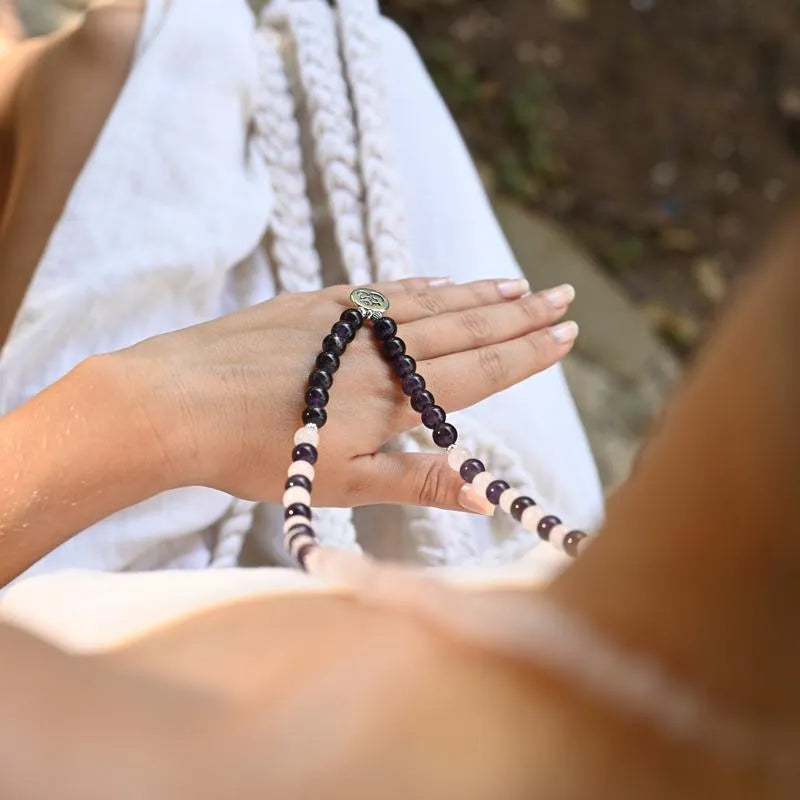 Collier Améthyste et Quartz Rose -Om