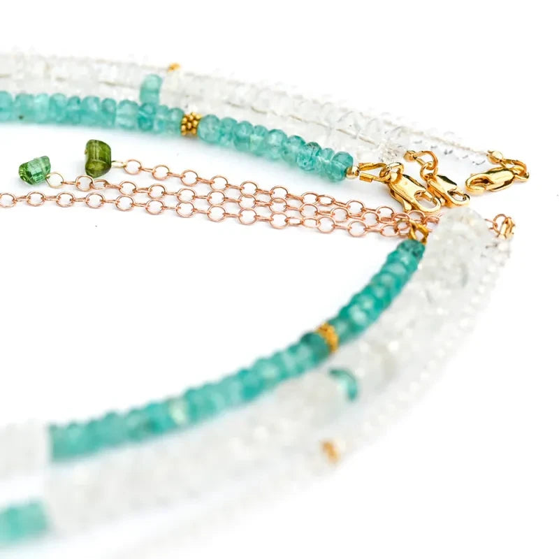 Collier Apatite Verte et Cristal de Roche