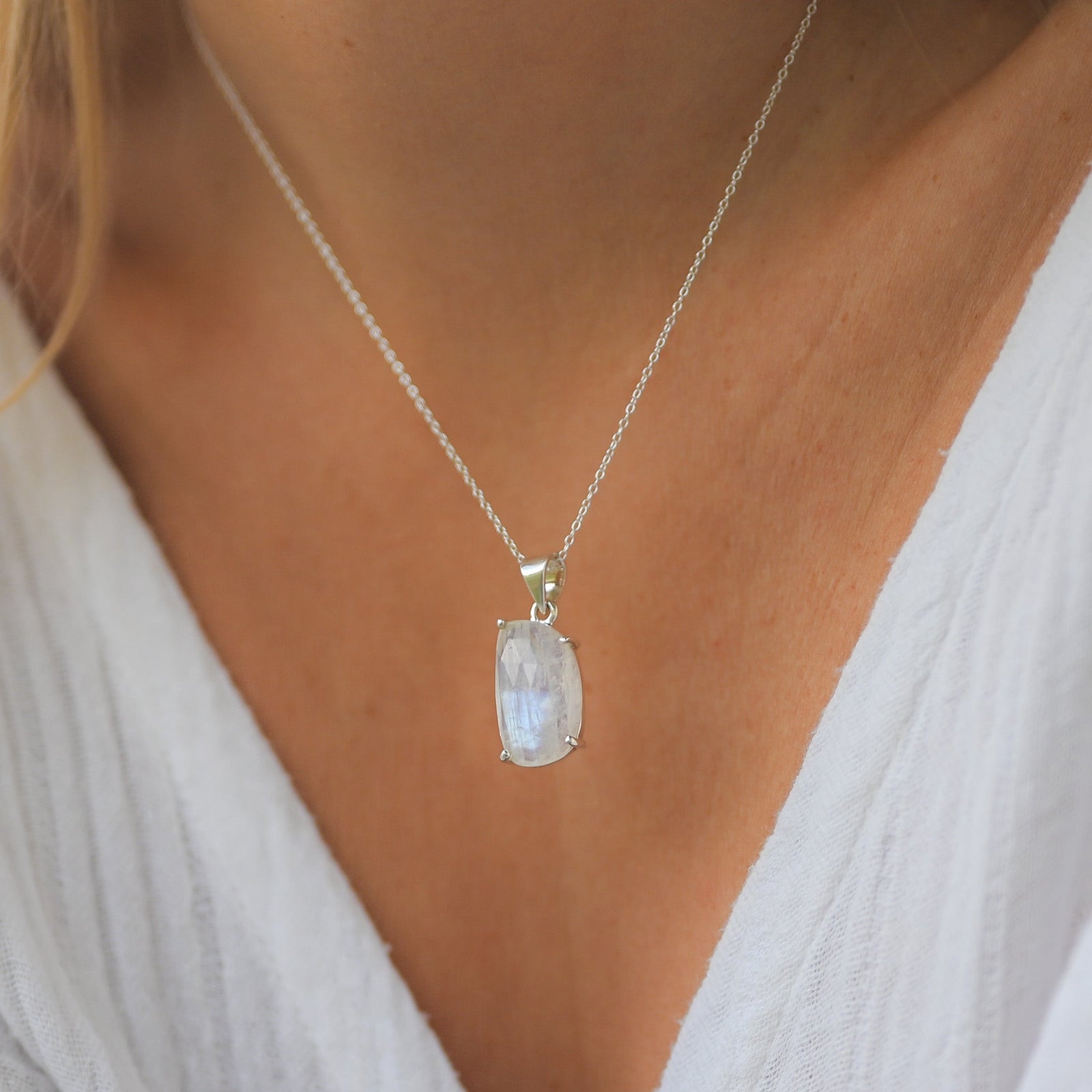 Collier Argent Pierre de lune