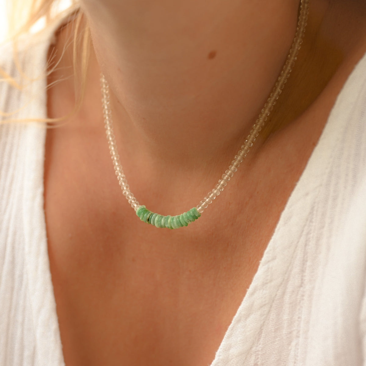 Collier Cristal de Roche et perles de Jade