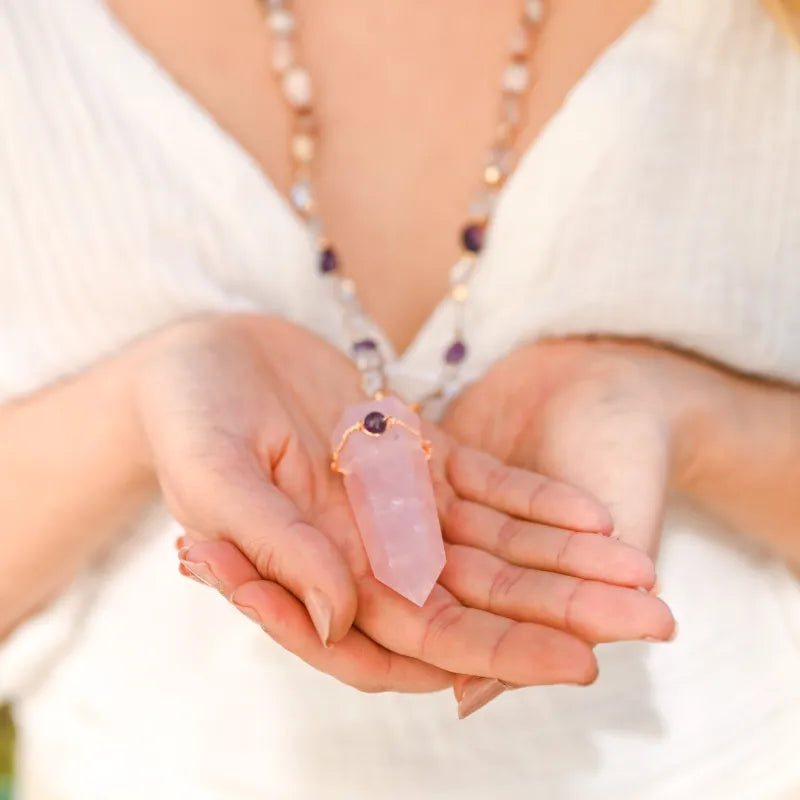 Collier Mala Quartz Rose