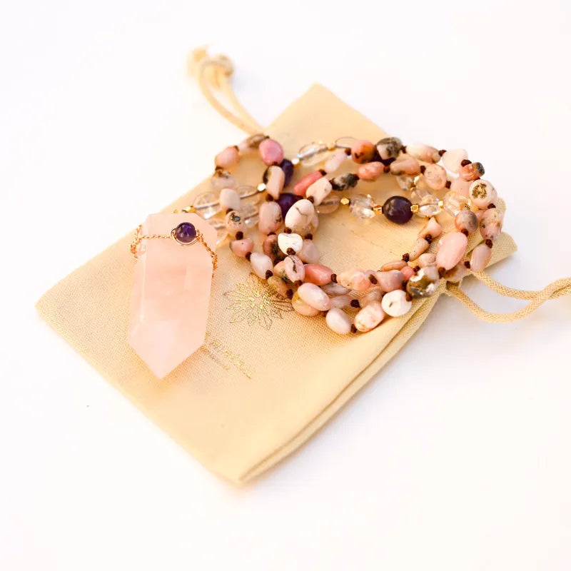 Collier Mala Quartz Rose