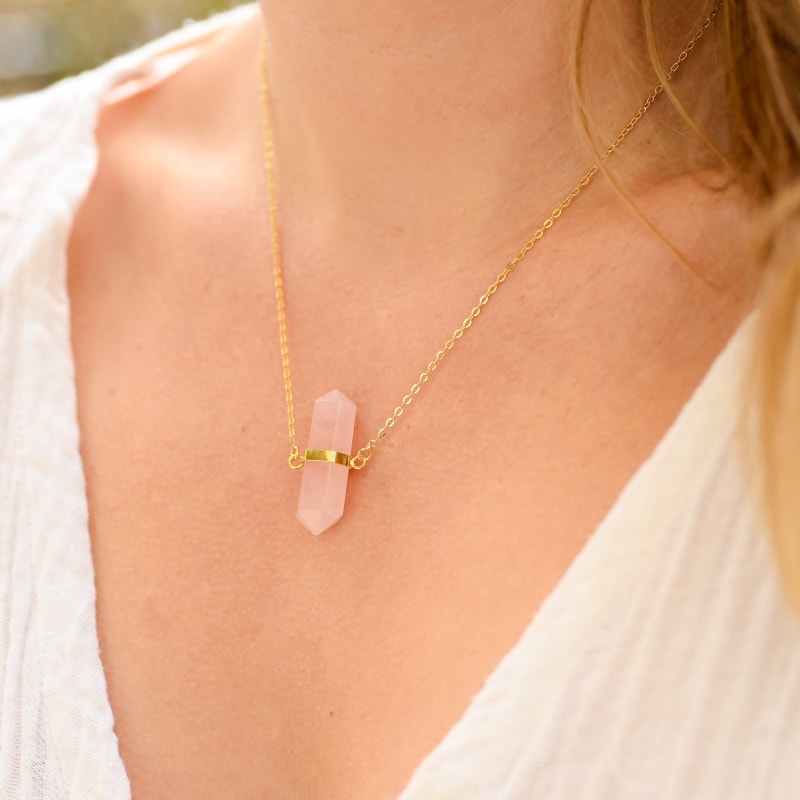 Collier Quartz Rose Médaillon cristal | Univers Minéral