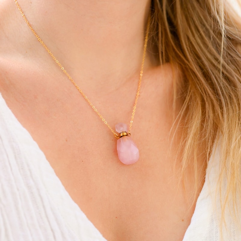 Collier Quartz Rose Pendentif Fiole | Univers Minéral