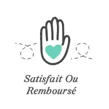 Une icône de main en contour noir minimaliste avec un cœur turquoise au centre, accompagnée de lignes pointillées suggérant une couture ou une connexion.