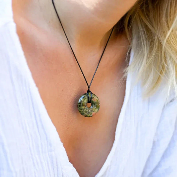 Pendentif Donut Sodalite 30 mm - Pierre percée, collier cordon réglable