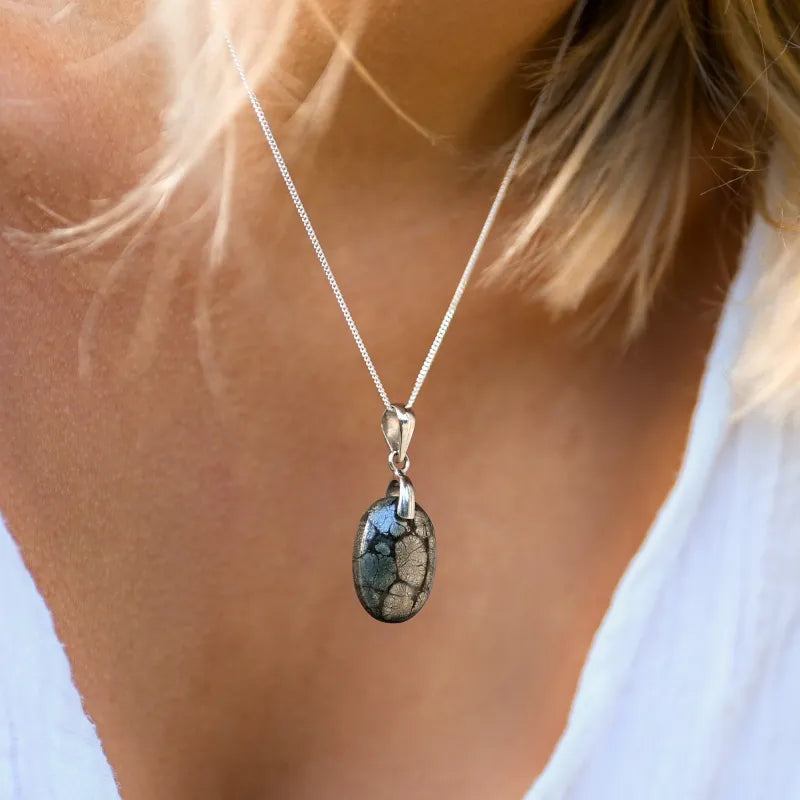 Pendentif Ancien En Onyx Et Marcassite - Bijou Vintage Rond - Occasion
