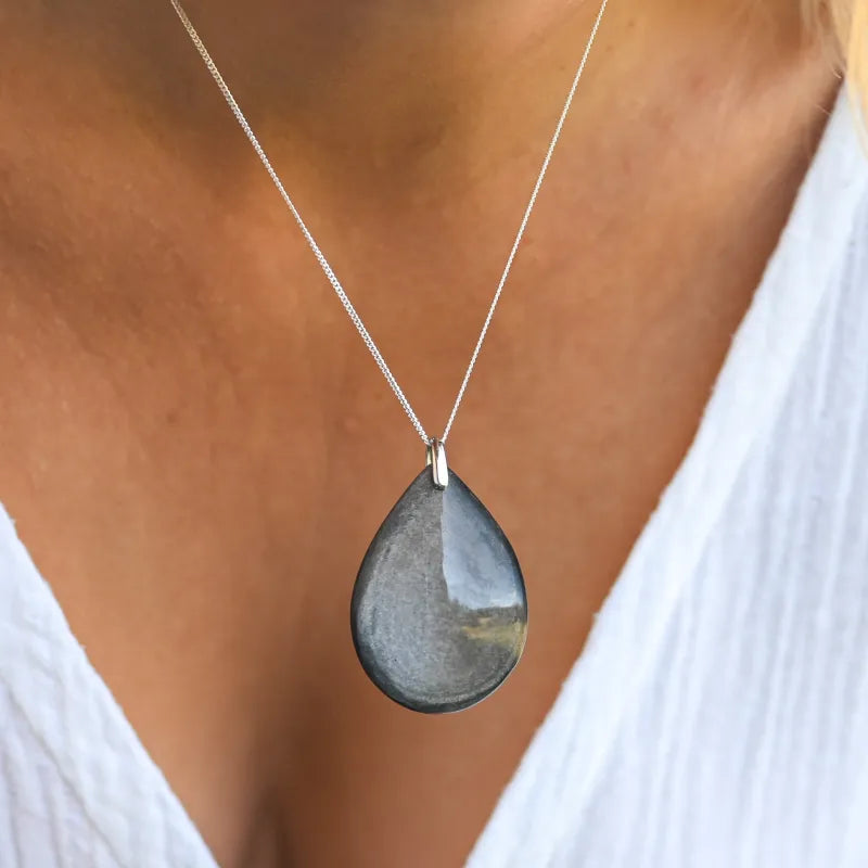 Pendentif Obsidienne Argentée