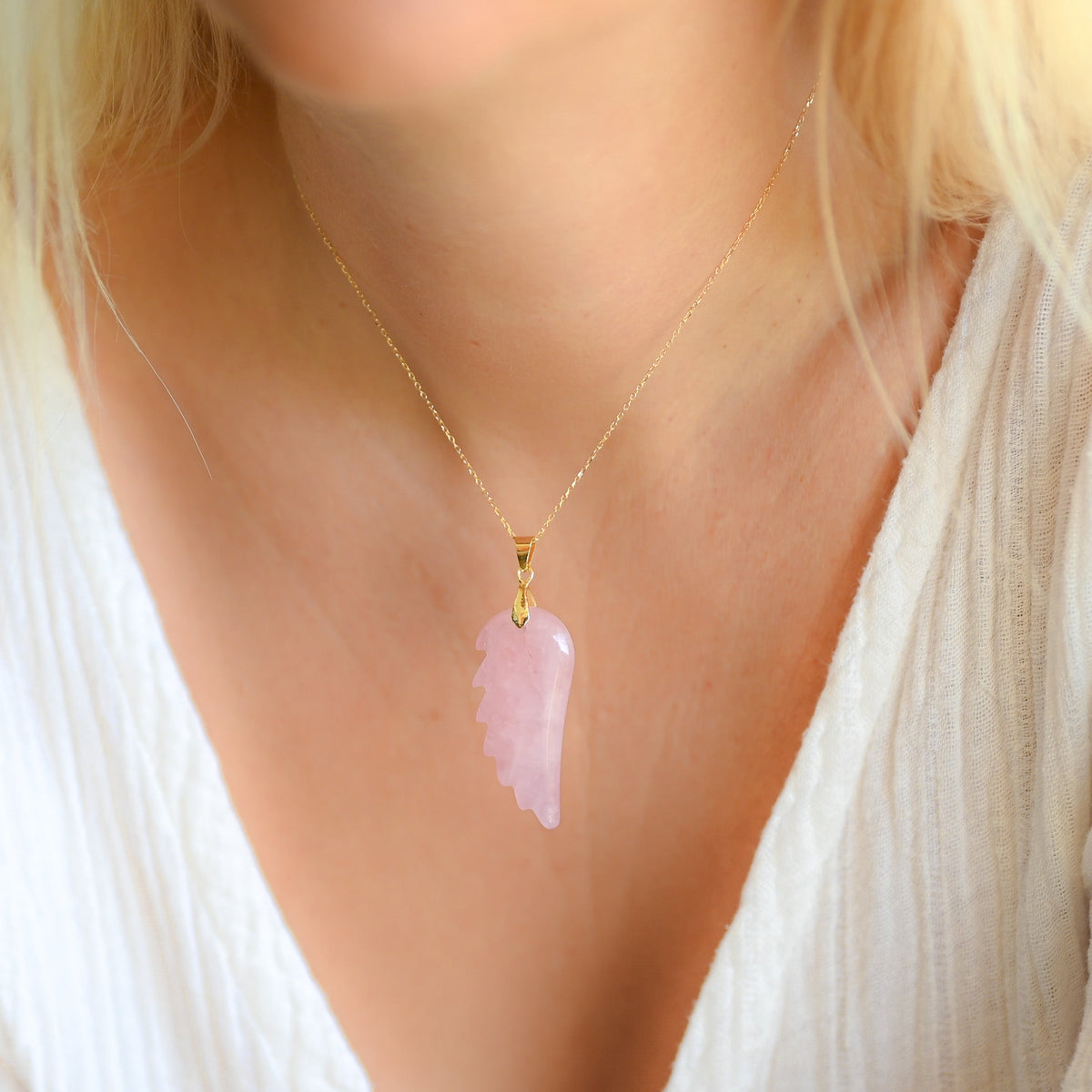 Pendentif Quartz Rose ’Aile d’ange’