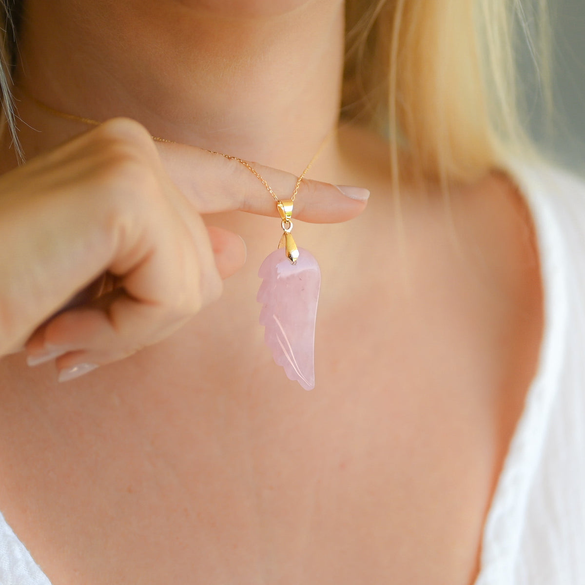 Pendentif Quartz Rose ’Aile d’ange’