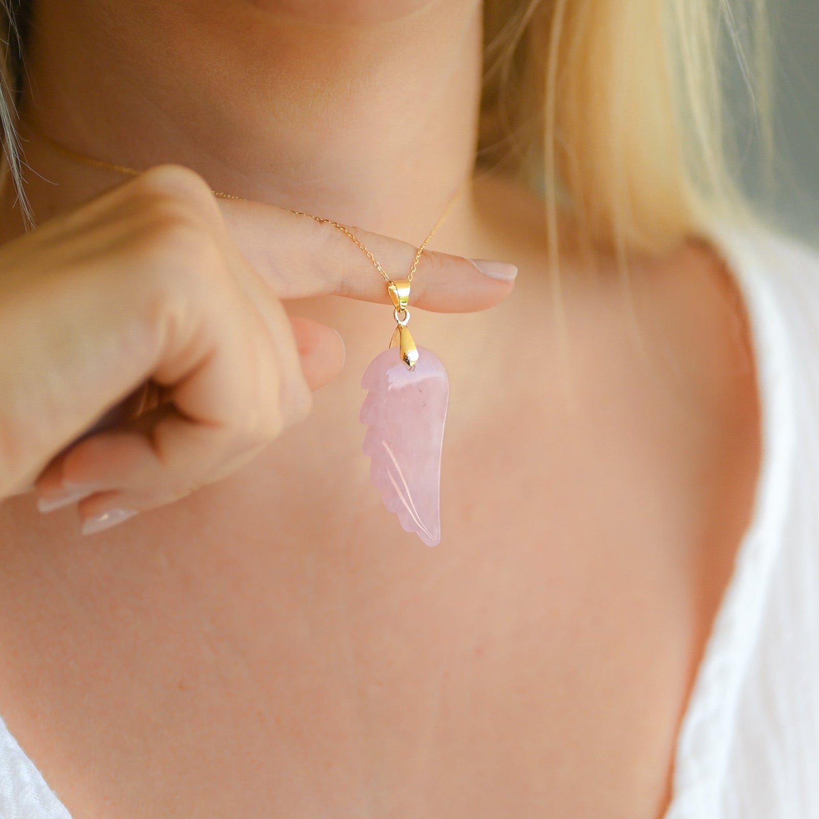 Pendentif Quartz Rose ’Aile d’ange’