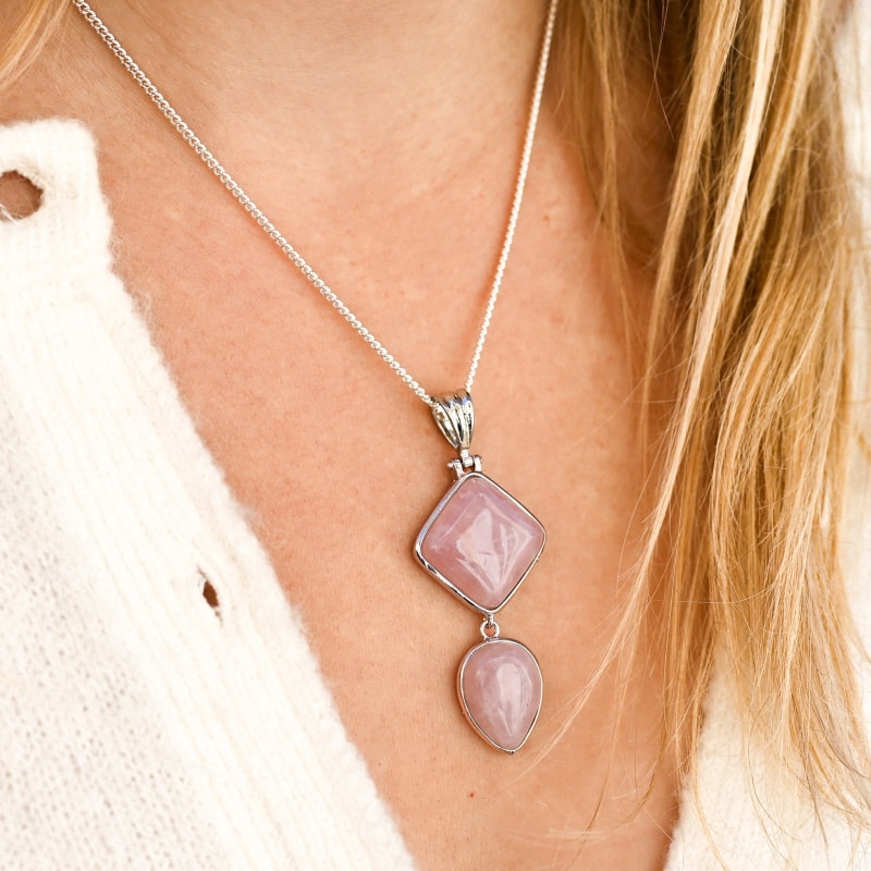 Pendentif Quartz Rose Argenté | Univers Minéral