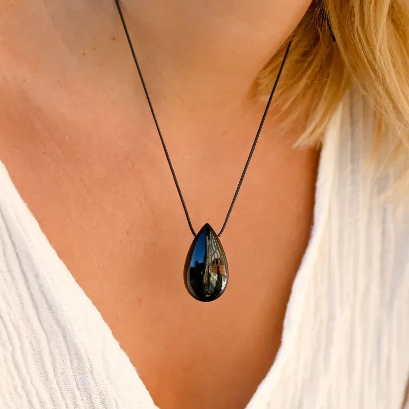 Pendentif Tourmaline Noire Lebensquelle - Pointe Polie En Argent 925 - Pierre Naturelle Unique