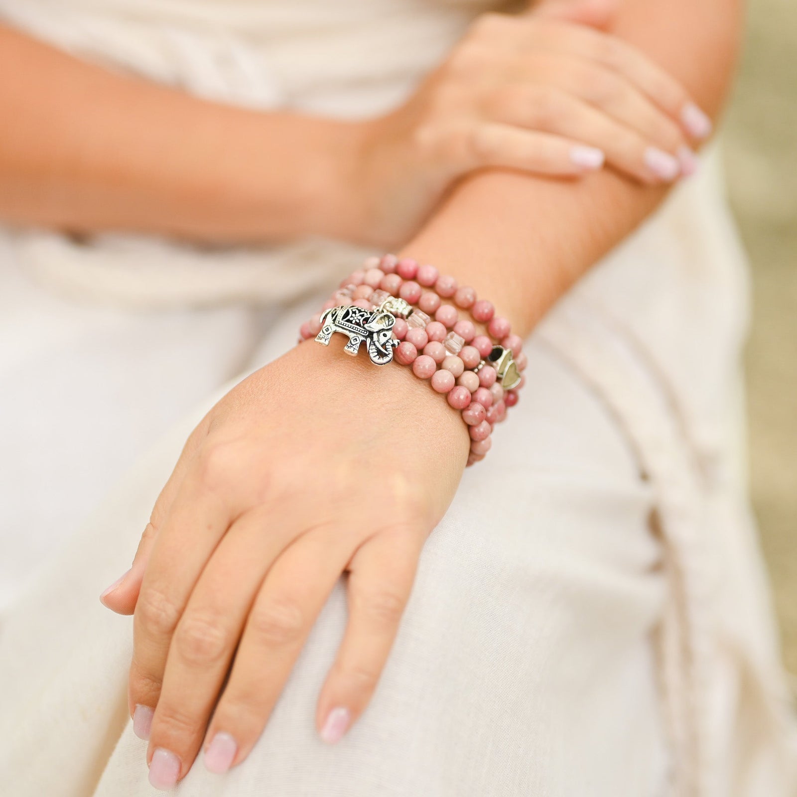 Rhodonite - Bracelet multi-rangs