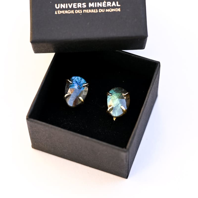 Boucle d’oreille Labradorite-Clou | Univers Minéral