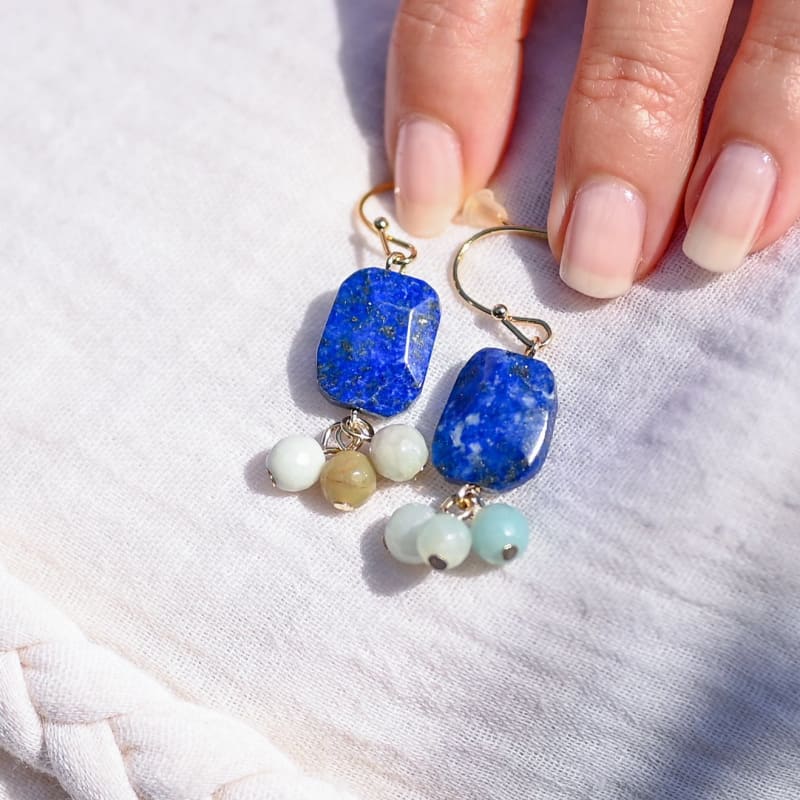 Boucle d’oreille Lapis-Lazuli et Amazonite | Univers Minéral