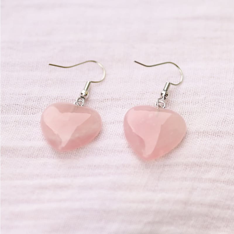 Boucle d’Oreille Quartz Rose Coeur | Univers Minéral