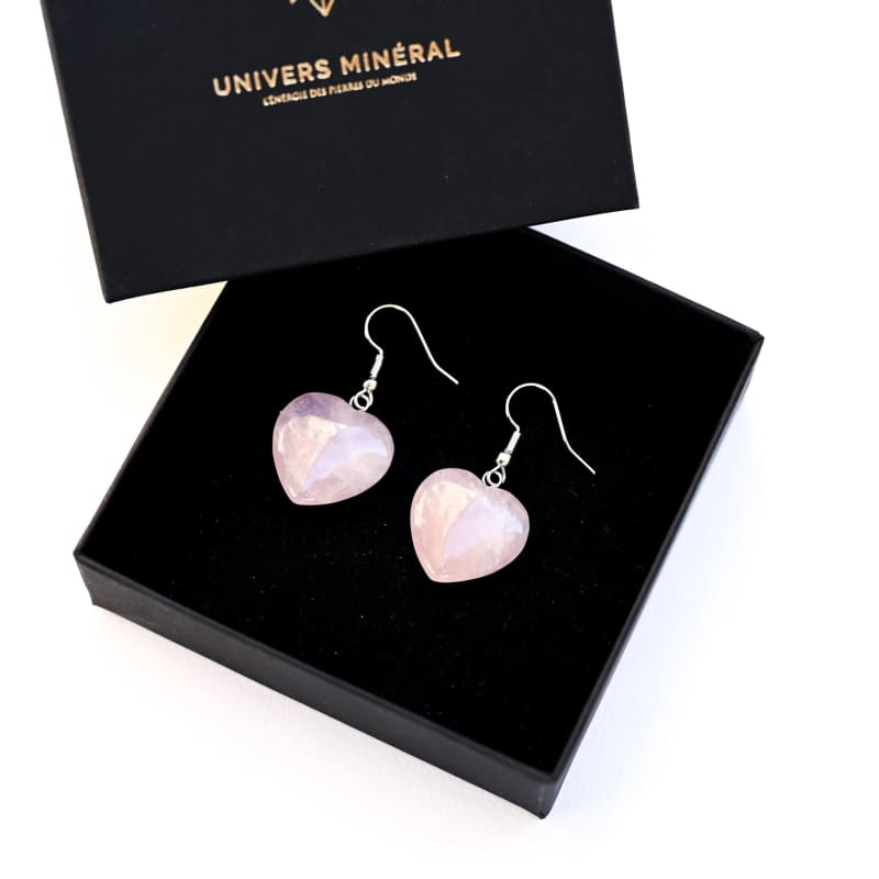 Boucle d’Oreille Quartz Rose Coeur | Univers Minéral