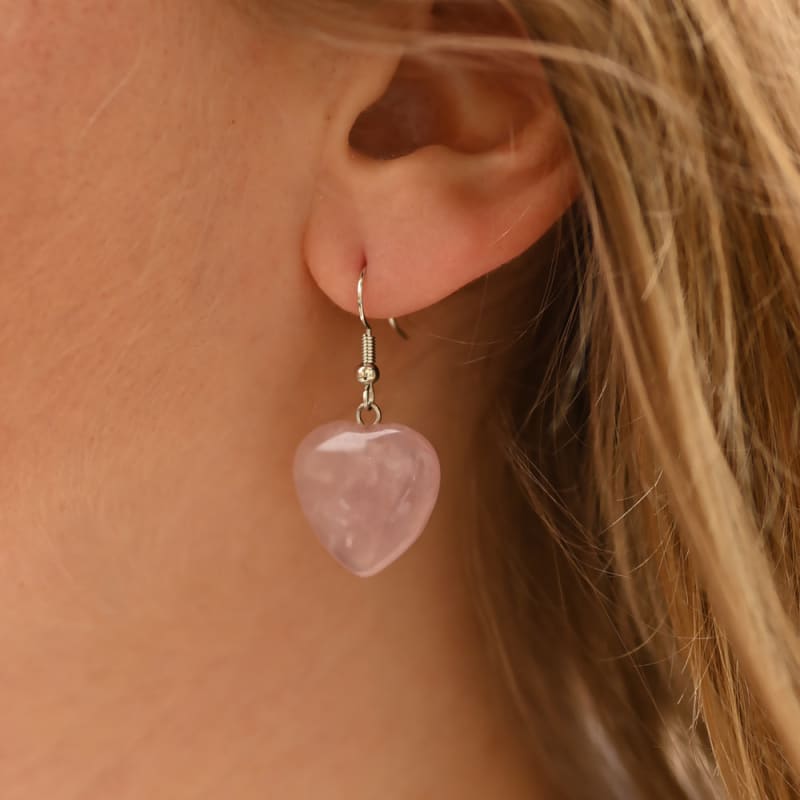 Boucle d’Oreille Quartz Rose Coeur | Univers Minéral