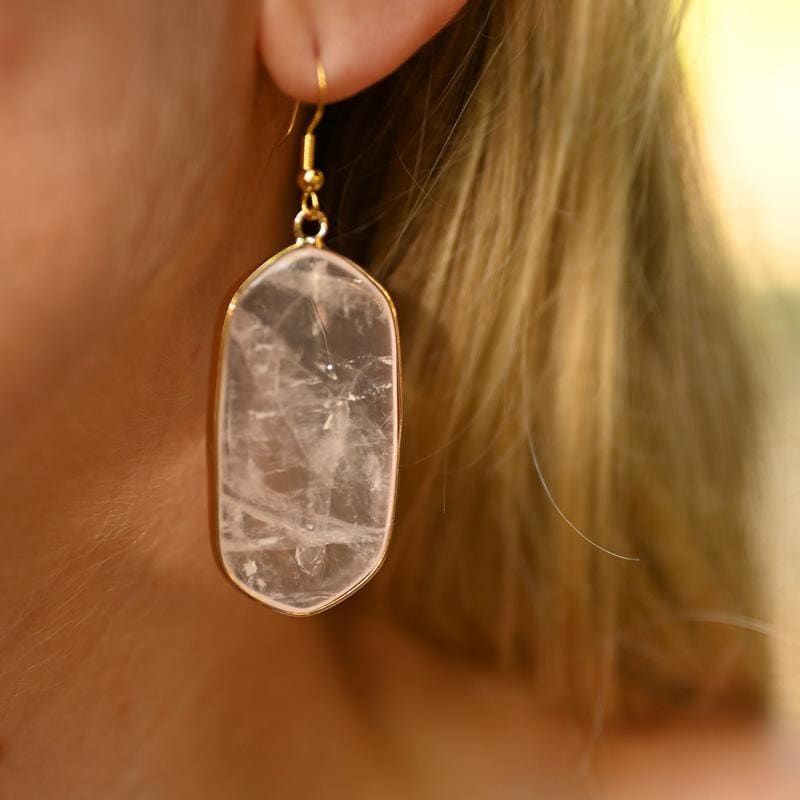 Boucle d’Oreille Quartz Rose Pendante | Univers Minéral