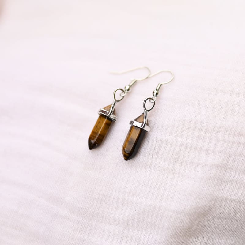 Boucles d’oreilles Oeil de Tigre cristaux | Univers Minéral