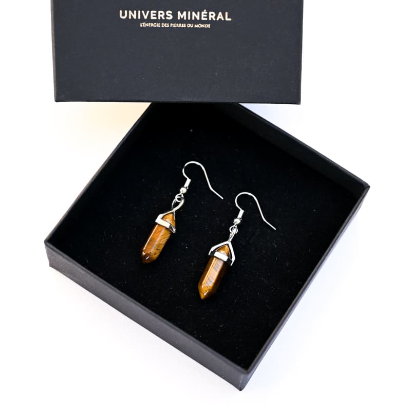Boucles d’oreilles Oeil de Tigre cristaux | Univers Minéral