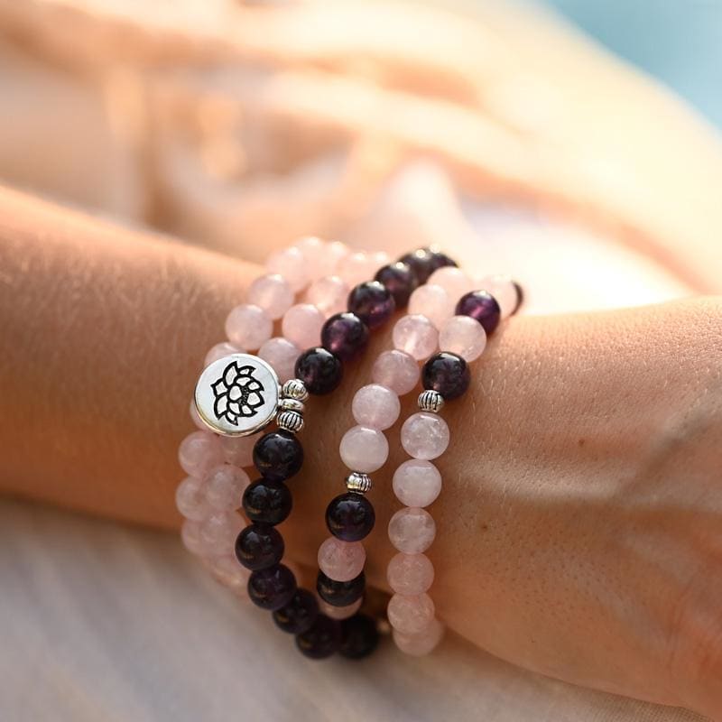 Bracelet Améthyste et Quartz Rose -Lotus | Univers Minéral