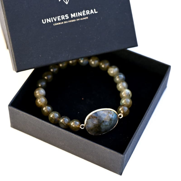 Marama - Bracelet Labradorite Noir - ajustable - pierre gemme - bracelet  femme - vegan