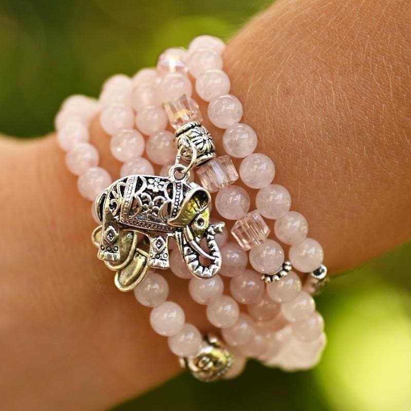 Bracelet Mala Quartz Rose Eléphant | Univers Minéral