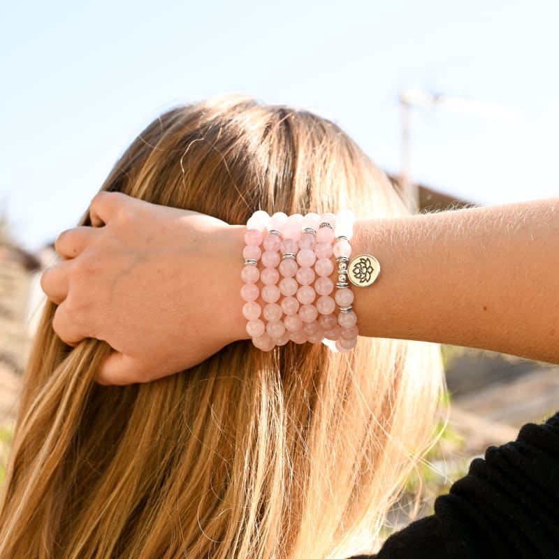 Bracelet Mala Quartz Rose Fleur de lotus | Univers Minéral