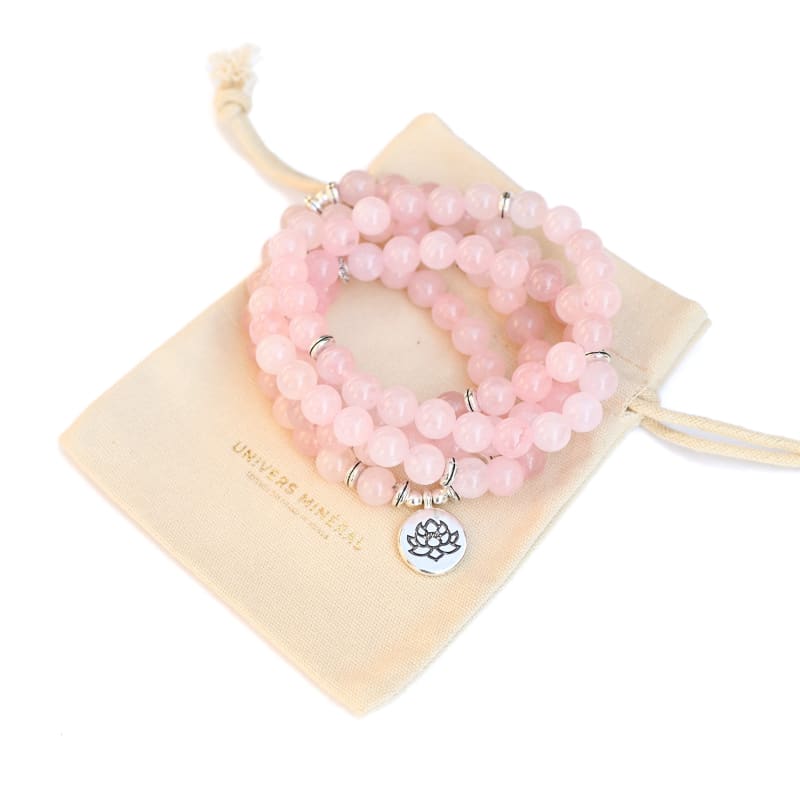 Bracelet Mala Quartz Rose Fleur de lotus | Univers Minéral