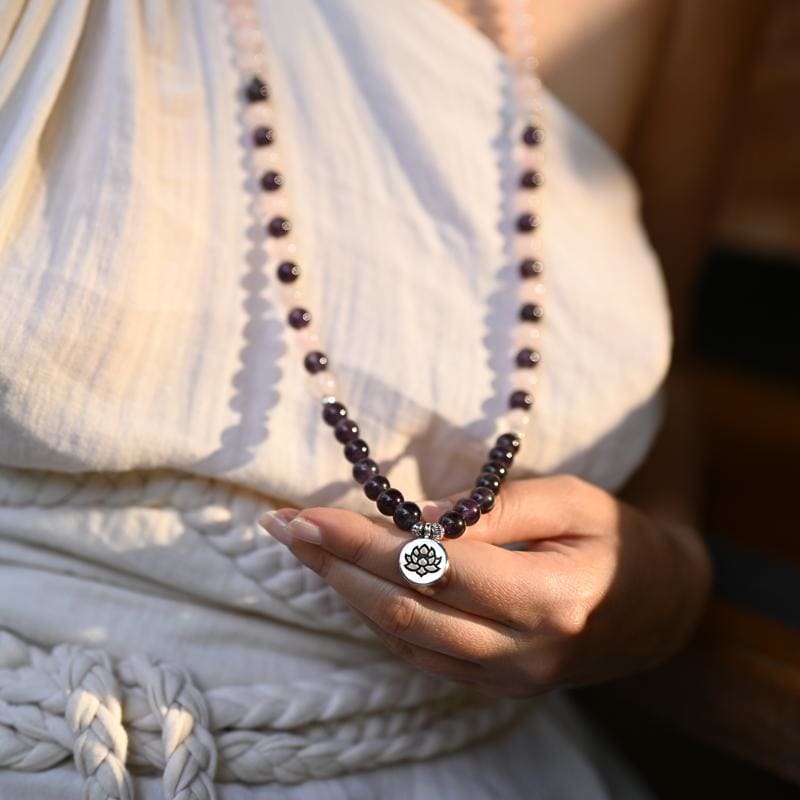 Collier Mala Améthyste et Quartz Rose -Lotus | Univers 