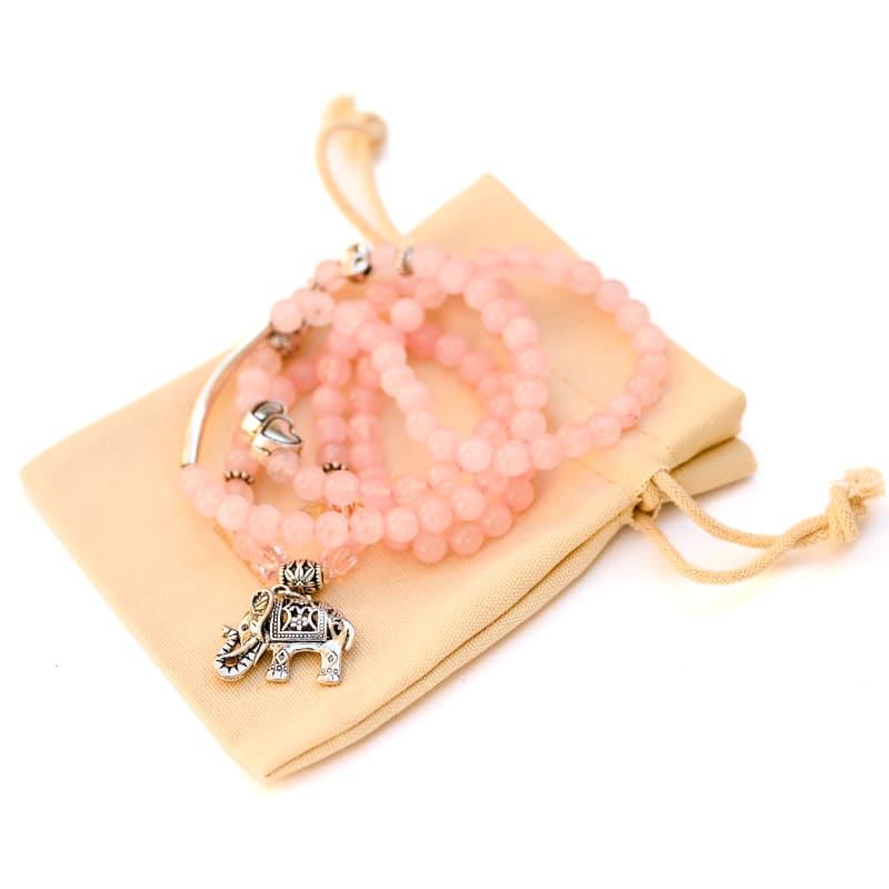 Collier Mala Quartz Rose Eléphant | Univers Minéral