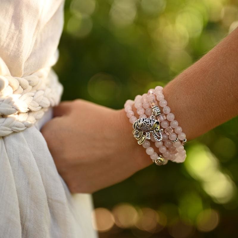 Bracelet Mala Quartz Rose Eléphant | Univers Minéral