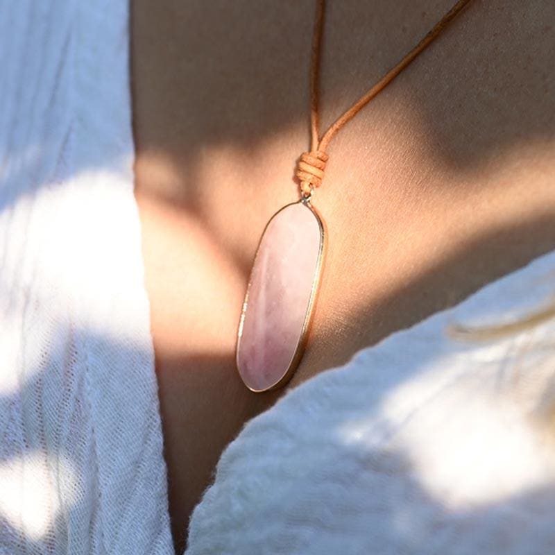 Collier Quartz Rose Cuir | Univers Minéral